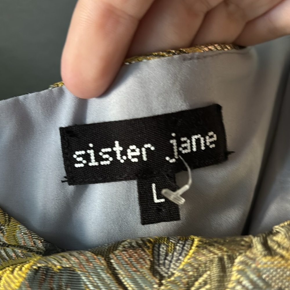Sister Jane Gold & Silver Floral Puff Sleeve Statement Mini Dress - Picture 3 of 4